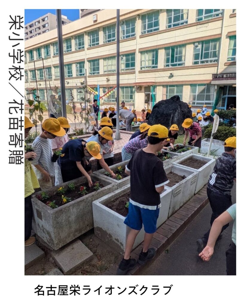 プランターに花苗を植え付ける児童の皆さん